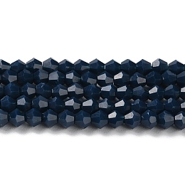 Honeyhandy Opaque Solid Color Imitation Jade Glass Beads Strands, Faceted, Bicone, Prussian Blue, 4x4mm, Hole: 0.8mm, about 87~98pcs/strand, 12.76~14.61 inch(32.4~37.1cm)