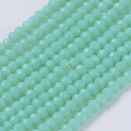 Honeyhandy Opaque Solid Color Glass Bead Strands, Imitation Jade, Faceted, Rondelle, Aquamarine, 3x2mm, Hole: 0.8mm, about 185~190pcs/strand, 14.9~17.3 inch(38~44cm)