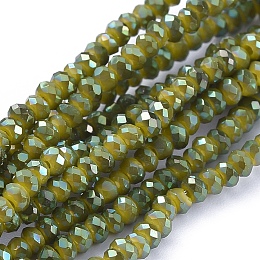 Honeyhandy Electroplate Glass Beads Strands, Full Rainbow Plated, Faceted, Rondelle, Yellow Green, 2.5x1mm, Hole: 0.5mm, about 185~190pcs/strand, 13 inch(33cm)