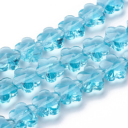 Honeyhandy Transparent Glass Beads, Faceted, Plum Blossom, Light Sky Blue, 13x13.5x8.5mm, Hole: 1mm