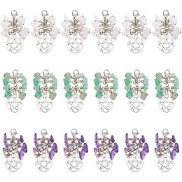 SUPERFINDINGS 18Pcs 3 Style Natural Chip Stone Pendants Chakra Gemstone Pendant Keychain Healing Crystals Tumbled Stone Beads Keyring with Pentagram Pendants and Lobster Buckle for Jewelry Craft