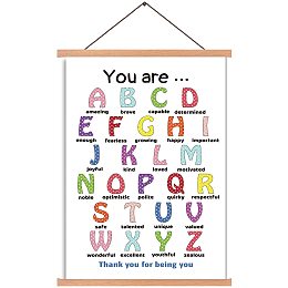 Arricraft Poster Hanger English Alphabet Magnetic Wooden Poster Child Education Hangers Poster with Hanger Canvas Wall Art for Walls Pictures Prints Maps Scrolls 17.3x11in