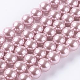 Honeyhandy Eco-Friendly Dyed Glass Pearl Round Beads Strands, Cotton Cord Threaded, Pearl Pink, 14mm, Hole: 0.7~1.1mm, about 30pcs/strand, 15 inch