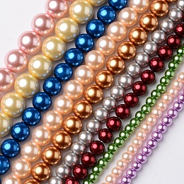 Round Glass Pearl Beads Strands, Mixed Color, 4~10mm, Hole: 1mm; about 42~112pcs/strand, 15.7 inches