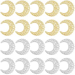 Arricraft 100 Pcs Iron Filigree Joiner Links, Hollow Moon Filigree Pendant with Metal Embellishments, Connector Joiners Links Charms for DIY Jewelry Making, Silver and Golden