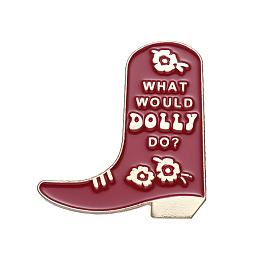 Honeyhandy Cute Cowboy Boots with Word What Would Dolly Do Safety Brooch Pin, Alloy Enamel Badge for Suit Shirt Collar, Men/Women, Dark Red, 29x28mm