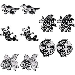 SUNNYCLUE 1 Box 10Pcs 5 Styles Skeleton Brooch Pin Black Theme Cartoon Animal Cat Unicorn Dog Skull Brooches Punk Style for Backpacks Badges Hats Bags Shirt Women Halloween Decorations