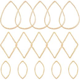 Beebeecraft 60Pcs/Box 3 Style Linking Rings 24K Gold Plated Brass Teardrop Rhombus Horse Eye Jewelry Connector Charms for DIY Necklaces Bracelets Making