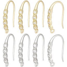 Beebeecraft 1 Box 16Pcs Rhinestone Ear Wires 18K Gold Plated Cubic Zirconia CZ French Earring Hooks with Loop for Earrings Jewelry Making Art DIY Crafts