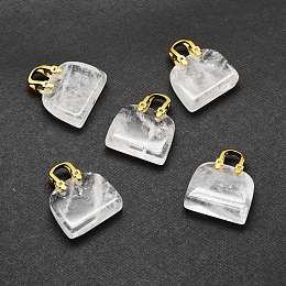 Honeyhandy Natural Quartz Crystal Brass Pendants, Golden, Bag, 27~29x24~26x9~13mm, Hole: 6mm