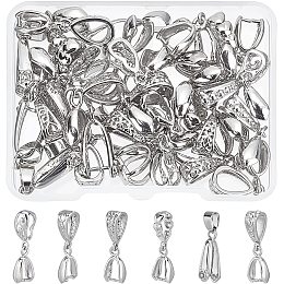 SUPERFINDINGS 36Pcs 6 Style Brass Ice Pick Pinch Bails Filigree Rack Plating Brass Pendant Pinch Platinum Bails Pinch Clip Bail Clasp Bail Hooks for Jewelry Making