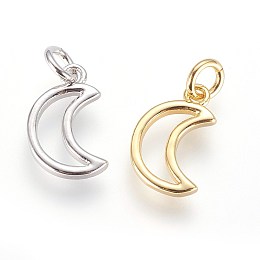 Honeyhandy Brass Charms, with Jump Ring, Moon, Mixed Color, 13x9x1.5mm, Hole: 3mm