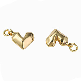 Honeyhandy Brass Charms, with Jump Rings, Nickel Free, Heart, Real 18K Gold Plated, 10.5x14x5mm, Jump Ring: 5x1mm, 3mm inner diameter