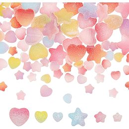 OLYCRAFT 120Pcs Heart & Star Cabochons Candy Resin Slime Charms Two Tone Gradient Color Decoration Accessories for Scrapbooking Phone Case Decor DIY Craft