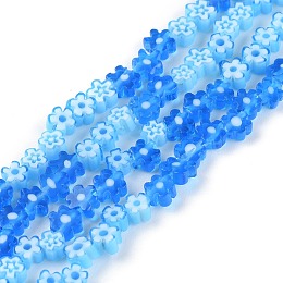 Honeyhandy Handmade Millefiori Glass Bead Strands, Flower, Blue, 3.7~5.6x2.6mm, Hole: 1mm, about 88~110pcs/Strand, 15.75''(40cm)