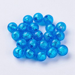 Honeyhandy Handmade Silver Foil Lampwork Beads, Round, Deep Sky Blue, 9.5~10mm, Hole: 1.5~2mm