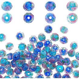 PandaHall Elite 64pcs Faceted Glass Beads, Rose Flower Beads Gold Sand Lampwork Beads 8x6mm Blue Floral Beads Loose Beads for Bracelet Earring Necklace Jewelry Making DIY Crafts, Hole: 2mm