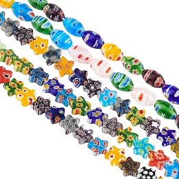 OLYCRAFT 178Pcs Handmade Millefiori Glass Beads Strands Star Barrel Shape Spacer Beads Millefiori Lampwork Glass Beads for Jewelry Making 2 Style