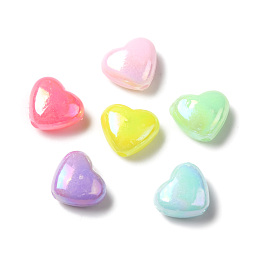 Honeyhandy Opaque Acrylic Beads, AB Color Plated, Heart, Mixed Color, 7.5x9x4.5mm, Hole: 1.2mm, about 2941pcs/500g