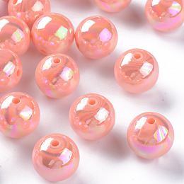 ARRICRAFT Opaque Acrylic Beads, AB Color Plated, Round, Dark Salmon, 20x19mm, Hole: 3mm, about 111pcs/500g