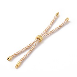 Honeyhandy Nylon Cord Silder Bracelets, for Connector Charm Bracelet Making, with Rack Plating Golden Brass Findings, Long-Lasting Plated, Cadmium Free & Lead Free, White, 8-5/8~9 inch(22~22.8cm), 0.3cm, Hole: 2.6mm