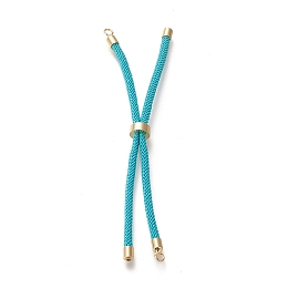 Honeyhandy Nylon Twisted Cord Bracelet Making, Slider Bracelet Making, with Eco-Friendly Brass Findings, Round, Golden, Dark Turquoise, 9 inch(22.8cm), Hole: 2.8mm, Single Chain Length: about 4-1/2 inch(11.4cm)