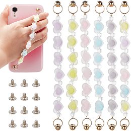 ARRICRAFT 6 Sets 6 Colors Phone Case Chain, Heart Beaded Phone Strap Frosted Beads Resistance Phone Grip Holder with Iron Screw Nuts and Screws for DIY Phone Case Accessory