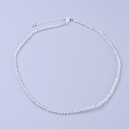 Honeyhandy Natural White Topaz Beaded Necklaces, with Brass Lobster Claw Clasps, Faceted Round Beads, 15.75 inch~16.14 inch(40~41cm)x2mm