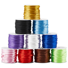 SUNNYCLUE 10 Rolls 10 Colors Nylon Rattail Satin Cord, Beading String, for Chinese Knotting, Jewelry Making, Mixed Color, 2mm, about 10.93 yards(10m)/roll, 1 roll/color