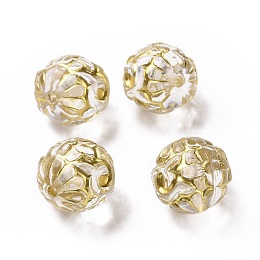 Honeyhandy Plating Acrylic Beads, Golden Metal Enlaced, Round with Flower, Clear, 15.5mm, Hole: 2mm, about 209pcs/500g