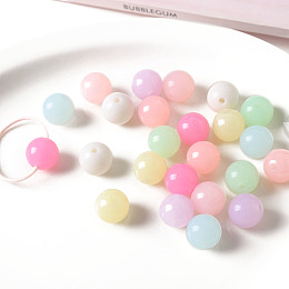 Honeyhandy Opaque Acrylic Beads, Round, Mixed Color, 16mm, Hole: 3mm, 210pcs/500g