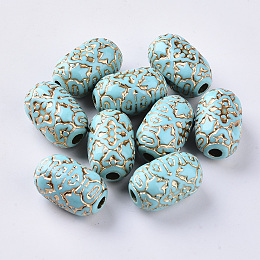 Honeyhandy Plating Acrylic Beads, Golden Metal Enlaced, Oval, Dark Turquoise, 21.5x13.5mm, Hole: 3.5mm, about 195pcs/500g