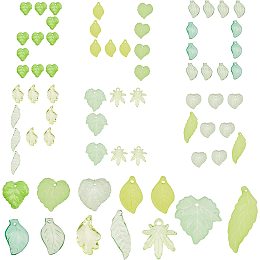 SUNNYCLUE 16Pcs 4 Size Green Acrylic Leaf Bead Charms Transparent Frosted Maple Leaves Pendants with Loop for Earring Necklaces Jewelry Craft Making