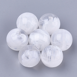 Honeyhandy Acrylic Beads, Imitation Gemstone Style, Round, Clear & White, 13.5~14x13mm, Hole: 2mm, about 330pcs/500g