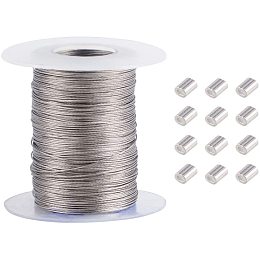 PandaHall Elite 328 Feet 0.5mm Heavy Duty Picture Hanging Wire, 304 Stainless Steel Photo Frame Hanging Wire with 30 pcs Aluminum Crimping Loop Sleeve for Mirrors Frames