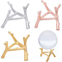 BENECREAT 3 Colors Crystal Ball Stand, Golden & Silver & Rose Alloy Base Sphere Holder with Branches Display Holder for Glass Lens Ball Home Decoration