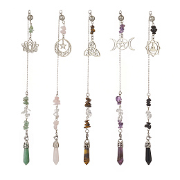 Honeyhandy Natural Mixed Gemstone Pointed Dowsing Pendulums, with Stainless Steel Findings, Bullet, 266~274mm