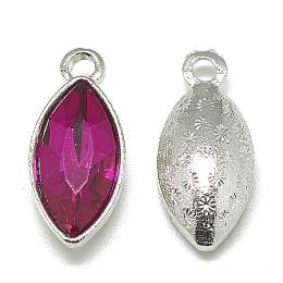 Honeyhandy Alloy Glass Pendants, Faceted, Horse Eye, Platinum, Camellia, 20x9x5mm, Hole: 1.5mm