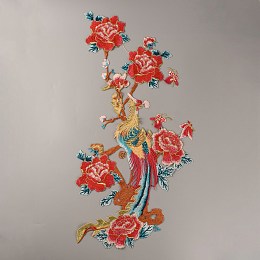 Arricraft Phoenix on the Peony Polyester Embroidery Appliques, Costume Cheongsam Ornament Accessories, Red, 720x355x1mm