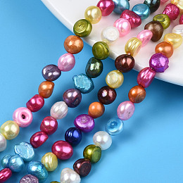 Honeyhandy 2 Strands Natural Cultured Freshwater Pearl Beads Strands, Dyed, Oval, Colorful, 7~8x7~10x4~6mm, Hole: 0.8mm, about 52~56pcs/strand, 14.1 inch