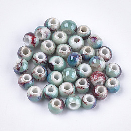 Honeyhandy Handmade Porcelain Beads, Fancy Antique Glazed Porcelain, Round, Colorful, 6~7x5.5~6mm, Hole: 2~2.5mm