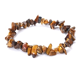 Honeyhandy Natural Tiger Eye Chips Beaded Stretch Bracelet for Women, 6-3/4~8-5/8 inch(17~22cm)