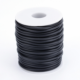 Honeyhandy PVC Tubular Solid Synthetic Rubber Cord, No Hole, Wrapped Around White Plastic Spool, Black, 3mm, about 32.8 yards(30m)/roll