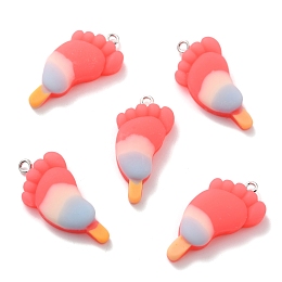 ARRICRAFT Ice Pop Resin Pendants, with Platinum Tone Iron Loop, Imitation Food, Footprint, Salmon, 32.5x17x6.5mm, Hole: 2mm