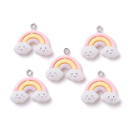 Honeyhandy Opaque Resin Pendants, with Platinum Tone Iron Loops, Cloud & Rainbow, White, 22x25.5x6mm, Hole: 2mm