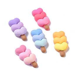 Honeyhandy Cute Opaque Resin Cabochons, Ice Cream with Heart, Imitation Food, Mixed Color, 32x15x8mm