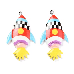 Honeyhandy Resin Pendants, with Platinum Iron Peg Bail, Rockets, Mixed Color, 42x23x5mm, Hole: 2mm