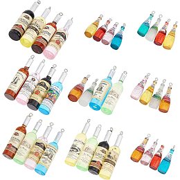 SUNNYCLUE 24Pcs 12 Style Wine Bottle Label Random Charms Resin Pendants with Loop Earring Necklace Keychain for Starter DIY Jewellery Making Accessories