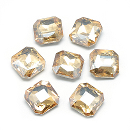 Honeyhandy Pointed Back Glass Rhinestone Cabochons, Faceted, Back Plated, Octagon, Pale Goldenrod, 10x10x4.5mm