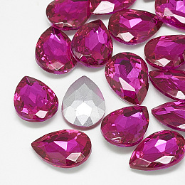 Honeyhandy Pointed Back Glass Rhinestone Cabochons, Back Plated, Faceted, teardrop, Rose, 14x10x4.5mm